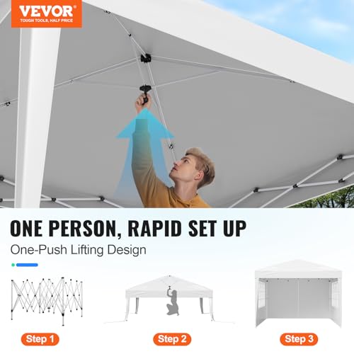 VEVOR Pop Up Canopy, 10 x 10 FT Instant Canopy Portable Gazebo with 3 Sidewalls & 2 Ventilated Windows, Height Adjustable ...