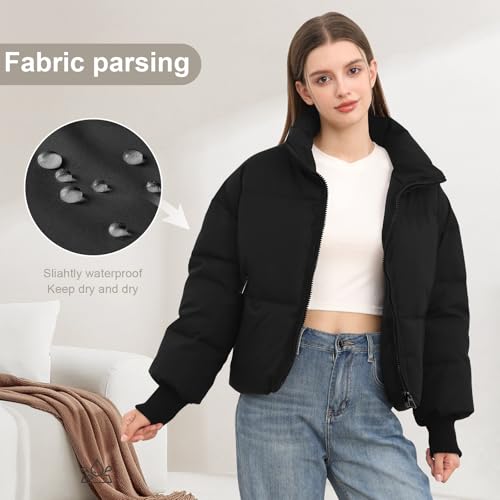 Women’s Winter Cropped Puffer Jacket Coat Casual Quilted Baggy Long Sleeve Zip Down Jackets Outerwear