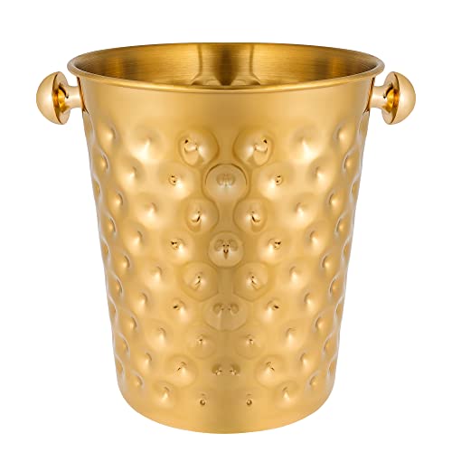 BARsics 5-Quart Metal Golden Champagne Bucket, Hammered Mirror Finish Stainless Steel Ice Bucket for Party, Wedding, Banqu...
