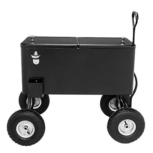 VINGLI 80 Quart Wagon Rolling Cooler Ice Chest, w/Long Handle and 10" Wheels, Portable Beach Patio Party Bar Cold Drink Be...