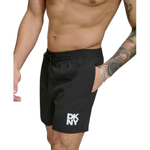 DKNY Mens Stretch Quick Dry Volley UPF 40+ Protection Swim Trunk