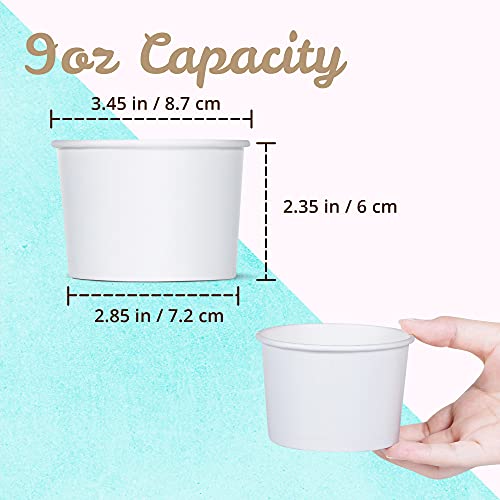 MATICAN Paper Ice Cream Cups - 50-Count 9-Oz Disposable Dessert Bowls for Hot or Cold Food, 9-Ounce Party Supplies Treat C...