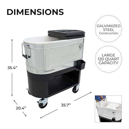 Permasteel Rolling Patio Cooler – Large Outdoor Ice Chest with Wheels, Beverage Cooler for Backyard, BBQ, Tailgate, Beach,...