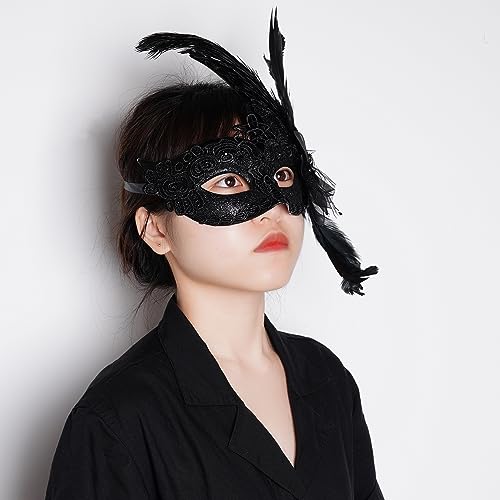 Yymobt Feather Masquerade Mask Feather Venetian Mask for Women Cosplay Party Halloween Mardi Gras Christmas Masque