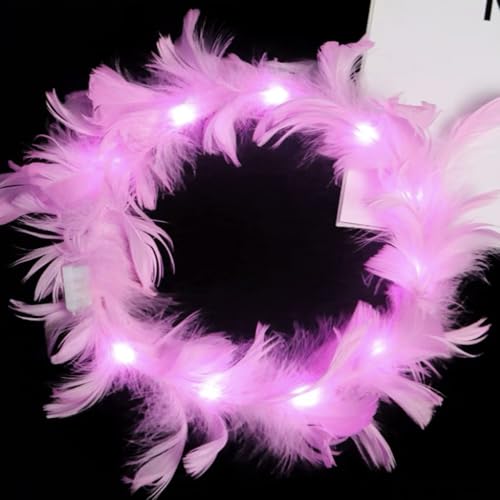 LEEMASING LED Feather Wreath Crown Headband Light-Up Angel Halo Headband For Wedding Christmas Halloween Valentine's Day (...