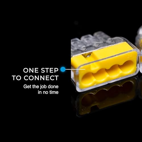 IDEAL Electrical 30-1034P In-Sure Push-In 4 Port Wire Connectors, 12-20 AWG Solid, Yellow (100 Pack)