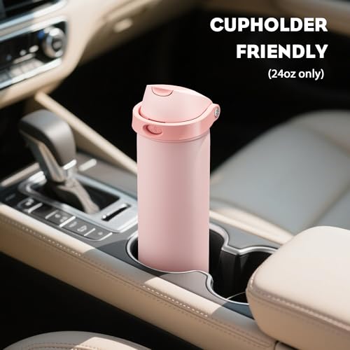 POWCAN 24 oz Insulated Water Bottle for Sports: 2-in-1 Lid with Push-Button Spout & Quick-Flip Straw, Leakproof, Car Cupho...