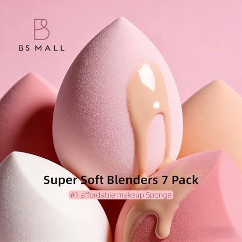 Makeup Sponge Set BS-MALL with Storage Case 7 Pcs for Liquid, Cream, and Powder,SAVE Foundation with 1 Mini Makeup Sponge ...