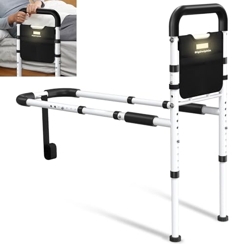 BigDolphin Bed Rails - ASTM Approved Adjustable Bed Cane with Motion Sensor Light, Non-Slip Ergonomic Handle & Storage Poc...