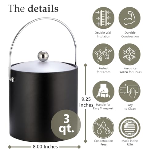 Kraftware Bartenders Choice Fun Colors Collection Ice Bucket - 3-Quart, Double Wall Construction, Keeps Ice Perfectly Chil...