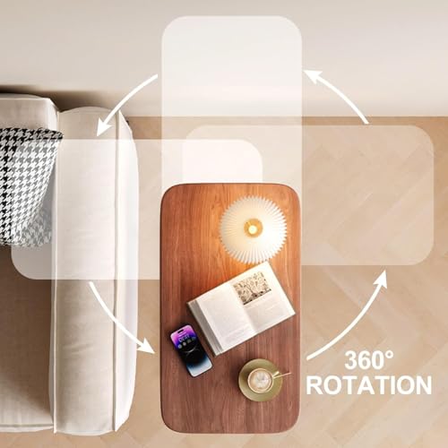 Adjustable C Shaped Side Table, 360° Rotating Sofa End Table with Lift Top, TV Tray for Couch or Bedside Use(Brown)