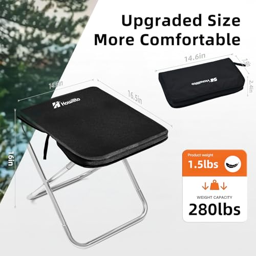 Howillto Camping Stool, 16in Tall Portable Folding Stool with Carry Bag, Upgraded Ultralight Chair with Roomy Seat for Adu...