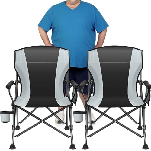 2 Pack Oversized Folding Camping Chair for Adults, Supports 450 LBS Camping Chairs, Heavy Duty Camping Chair with Side Poc...