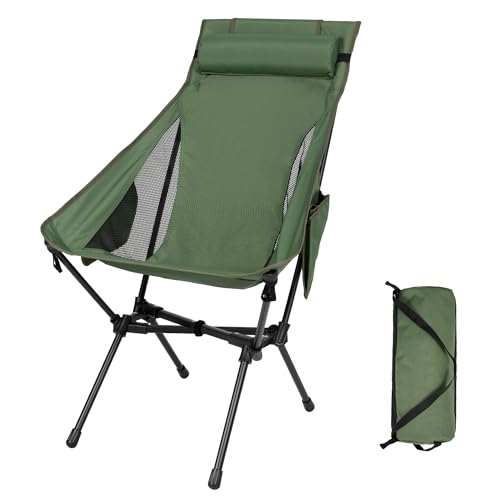 diwaite Portable High Back Camping Chair, Support Heavy Duty 440 lbs, Compact Folding Backpacking Chair with Detachable Pi...