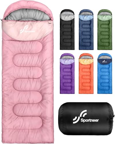 Sportneer Sleeping Bag for Adults & Kids, Cold Weather 3–4 Season Camping Sleeping Bags with 32–65℉ or 50–80℉ Temperature ...