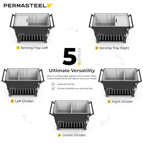 Permasteel Party Cooler with Divider, Spacious 80-Qt Capacity, Chills 36hrs, Serving Tray, Rolling Ice Chest for Indoor an...