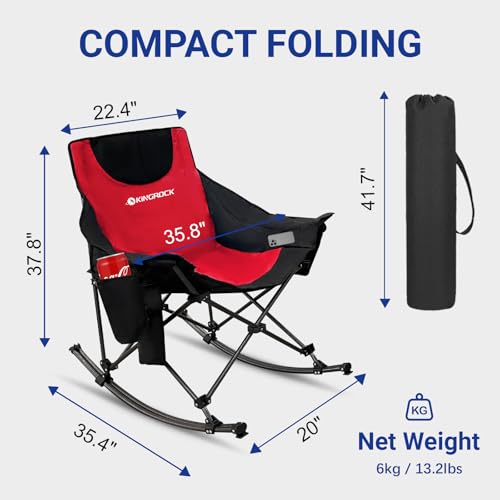 KINGROCK Oversized Rocking Camping Chair with Headrest and Carry Bag, 260LBS Capacity Folding Portable Camp Chairs for Adu...