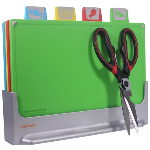 EZTICO Cutting Board Set: 4-Piece Color-Coded, Non-Slip, BPA-Free, Perfect kitchen essentials for new home, Dishwasher Saf...