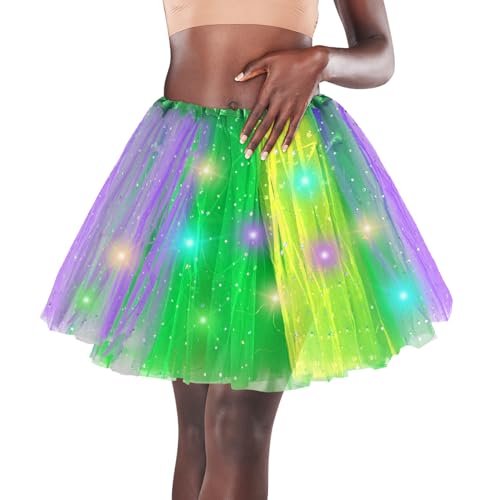 Women's LED Tutu Skirt Light Up Tutus Sparkle Skirts Layered Tulle Ballet Dance Skirt for Halloween Party Carnival Costume