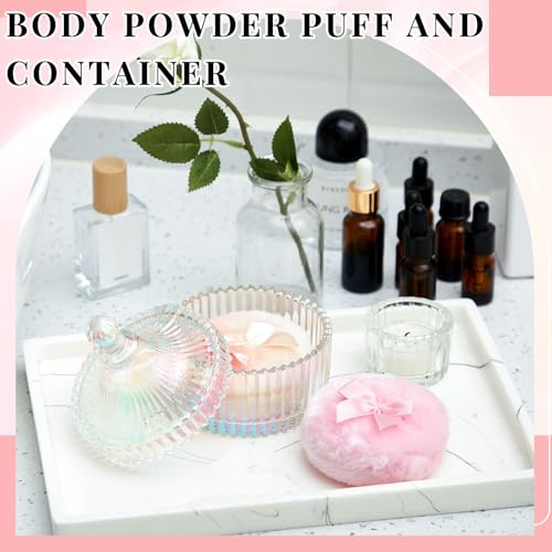 Tioncy 3 Pcs Large Body Powder Puff and Container Valentine's Day gift Powder Container with Puff Crystal Case Soft Washab...