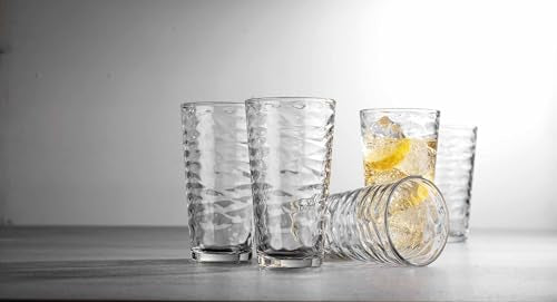 Glaver's Hammered Glass Cups. Cocktail Drinking Glasses Set of 6 Tall Kitchen Glasses, 17 oz Water Glassware For Bar, Juic...