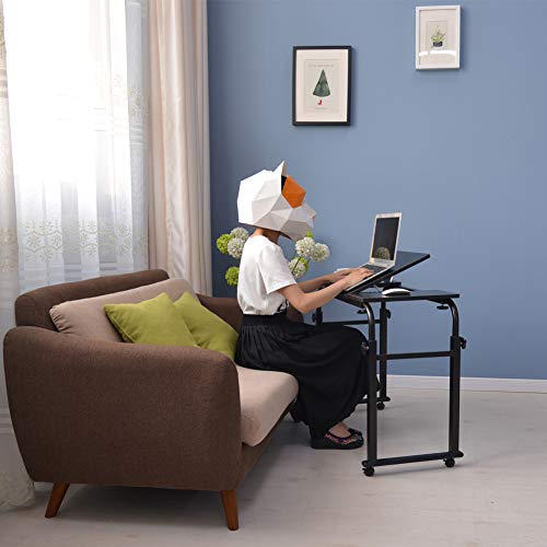 Overbed Table with Wheels Laptop Desk Cart Table Over The Bed Table Adjustable Height and Length for Hospital and Home use
