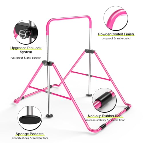 Safly Fun Foldable Gymnastics Bar for Kids, Adjustable 35"-51", Sturdy 145 lbs Capacity, Easy-to-Assemble, Gymnastics Equi...