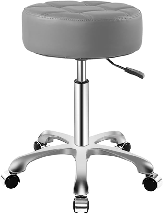 Ainilaily Rolling Stool with Wheels, Thick Cushion Heavy Duty Esthetician Hydraulic Chair Stool for Work Medical Tattoo Salon Office (Grey)