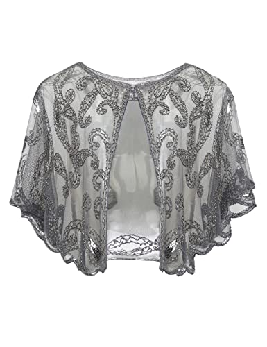 BABEYOND 1920s Shawl Wraps Sequin Beaded Evening Cape Bridal Shawl Bolero Flapper Cover Up