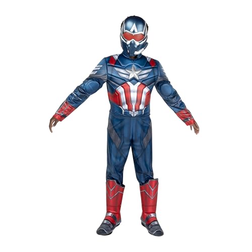 MARVEL Captain America Official Youth Halloween Costume - Premium Quality Padded Jumpsuit with Plastic Mask