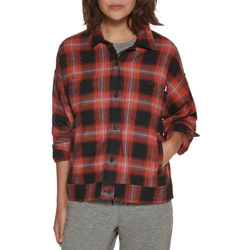 BASS OUTDOOR Women's Flannel Flex Soft Jacket, Burnt RED
