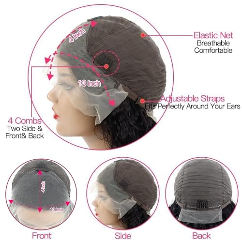 QinMei 13x4 Deep Wave Human Hair Lace Front Wigs for Black Women Brazilian Virgin Human Hair Deep Curly Lace Front Wigs with Baby Hair Pre Plucked Bleached Knots Natural Color 180% Density 20 Inch