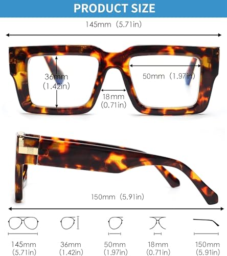 JM 3 Pack Oprah Style Reading Glasses for Women Men, Fashion Square Blue Light Blocking Readers