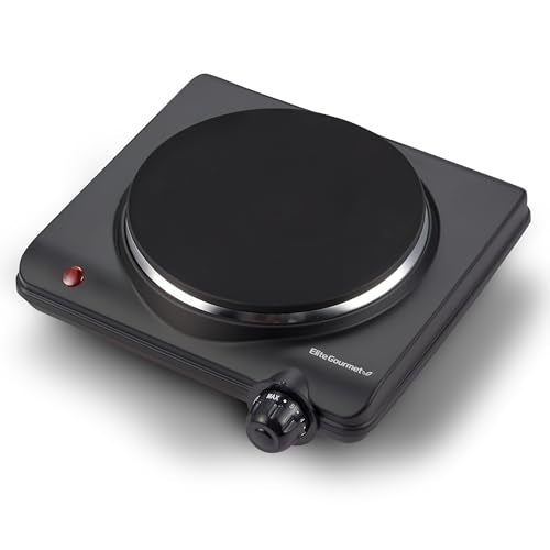 Elite Gourmet ESB-301BF# Countertop Single Cast Iron Burner, 1000 Watts Electric Hot Plate, Temperature Controls, Power In...