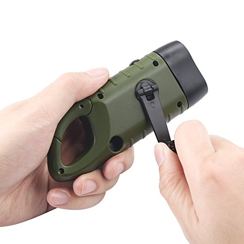 Simpeak 2-Pack Hand Crank Solar Powered Flashlight, Emergency Rechargeable LED Survival Flashlight, Quick Snap Carbiner Dy...
