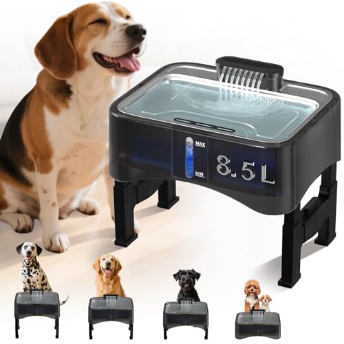 8.5L/2.25Gal Elevated Dog Water Fountain, Xetino 4 Height Adjustable Raised Dog Water Bowl Dispenser for Large Dogs with S...