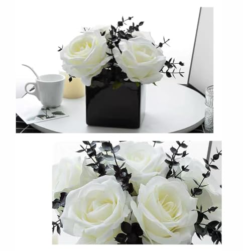 LADADA Artificial Flowers with Small Ceramic Vases, Roses in Vases Plastic Artificial Flowers and Plants,Used for Home Off...