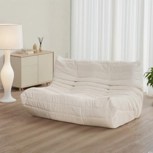 MORITON Premium Corduroy Floor Sofa, Mid-Century Armless Loveseat, Soft Foam Lounge Chair, Comfortable Accent Sofa for Living Room, Bedroom, and Office (Ivory, Two Seater)