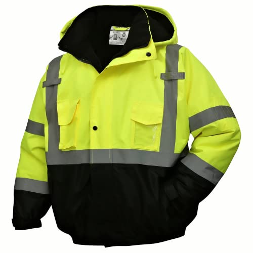SKSAFETY High Visibility Reflective Jackets for Men, Waterproof Class 3 Safety Jacket with Pockets, Hi Vis Yellow Coats wi...