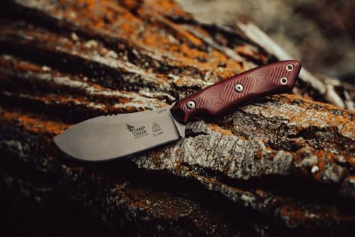 Tops Knives Camp Creek Fire Edition Full Tang Fixed Blade- Tumble Finish Blade Finish- Black Leather Sheath w/Dangler (Re...