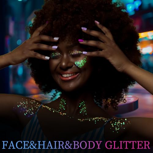 FANDAMEI Glow in The Dark Glitter, 2 Glitter Gel Palette 18 Grids Face Body Hair Glitter for Glow in The Dark Glitter Make...