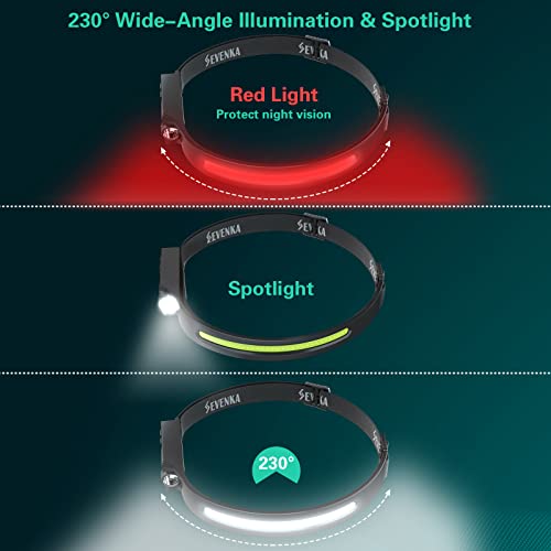SEVENKA 3 Rechargeable Headlamps, LED Headlamp Flashlight, 1000 Lumen 230° Wide Beam & Spot Light, Sensor Mode, 2.47oz Lig...