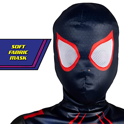 Marvel Miles Morales Official Youth Halloween Costume - Printed Jumpsuit with Fabric Mask
