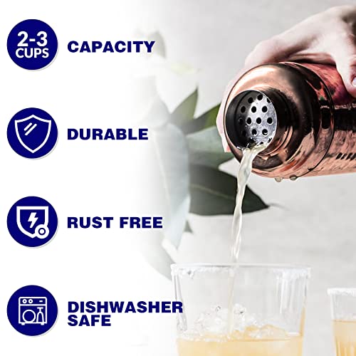 Large 24oz Cocktail Shaker Set, Stainless Steel 18/8 Martini Mixer Shaker with Built-in Strainer, Measuring Jigger & Mixin...