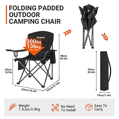 KingCamp Padded Portable Outdoor Folding Lounge Chairs with Built In Cupholder, Insulated Cooler Sleeve, and Side Storage ...