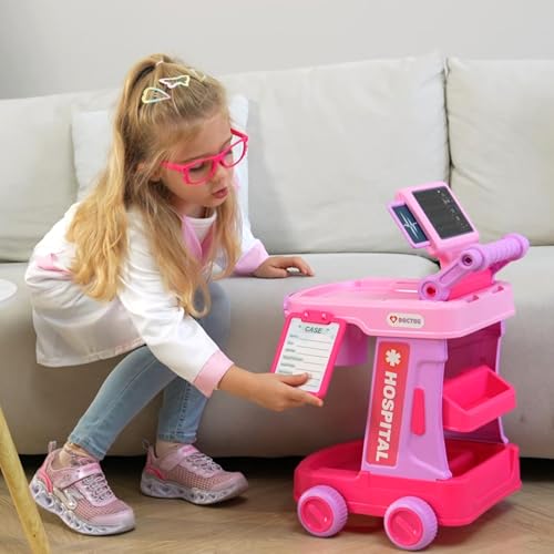 Phobby Doctor Kit for Toddlers Aged 3 4 5, Medical Pretend Play Set for Kids with Bag and Costume, Doctor Cart Toy for Gir...