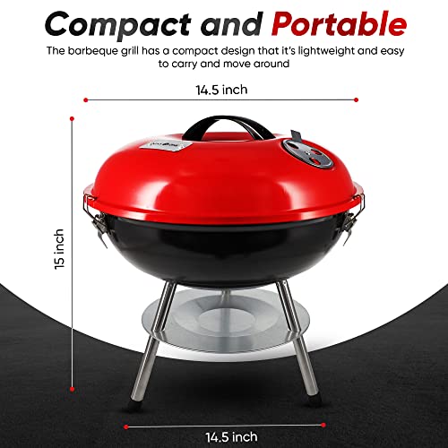 Gas One – 14-inch Portable Barbecue Grill with 3-Point Locking Lid for Heat Preservation – Dual Venting System – Small Cha...