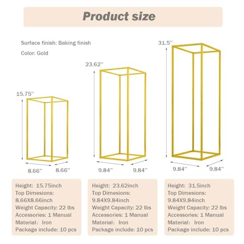 MEISHAONV 23.6inch 10 pcs Column Vases Gold Centerpieces for Table Metal Flower Stand Gold Wedding Centerpieces for Tables...