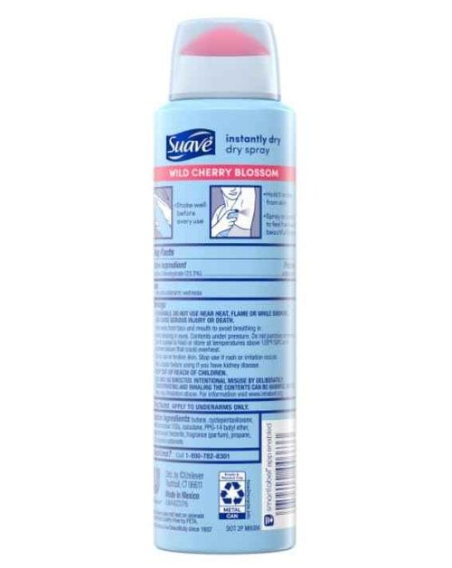 Suave Spray Deodorant Woman, Wild Cherry Blossom, deodorant women spray, Antiperspirant, 48-Hour Odor & Wetness Protection, 3.8 Oz (Pack 12)