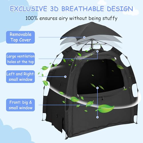 YABORAS Sleep Tent for Pack N Play, Baby Sleep Tent One-Click Assembly Effective Light Blocking Tent for Sleep Pod & Mini ...